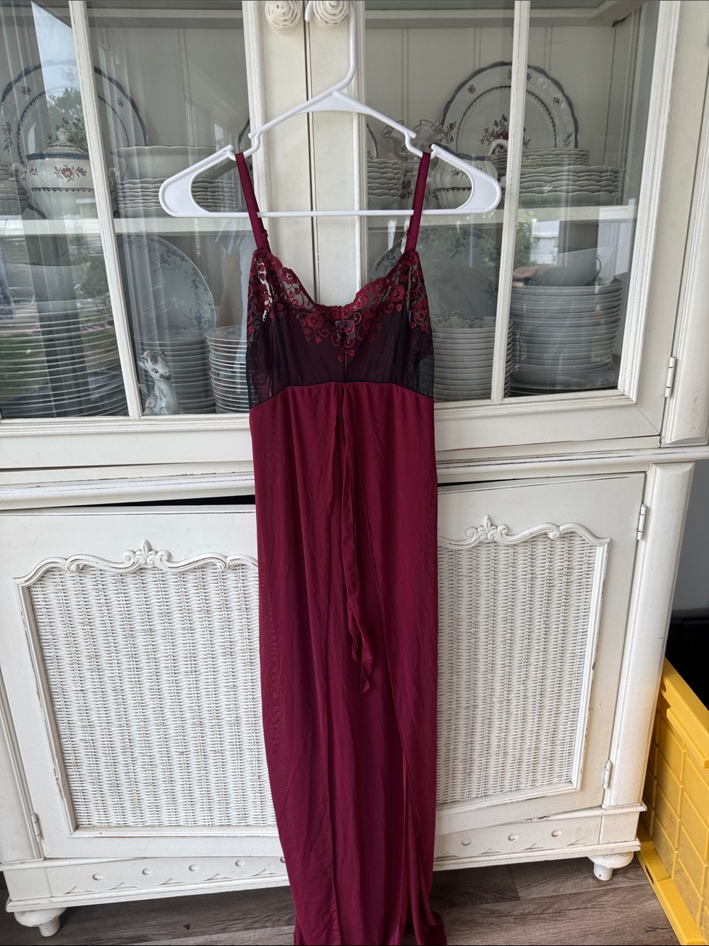 VENUS Burgundy Lace-Trim Long Slip Chemise